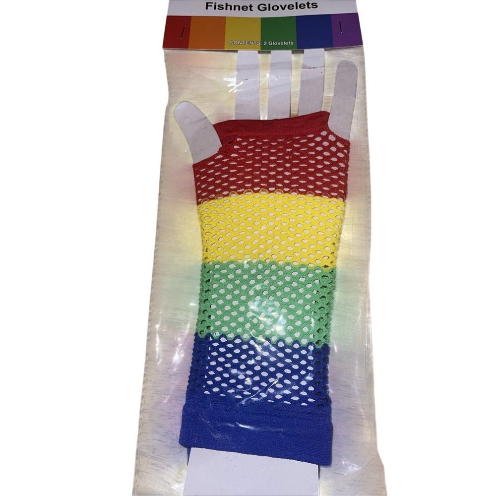 Rainbow Fishnet Fingerless Gloves Warmers Gay Pride Festival Costume Accessory